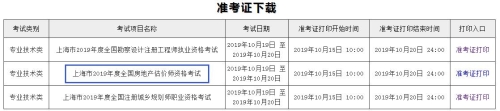 上海2019年房地產(chǎn)估價(jià)師準(zhǔn)考證打印入口