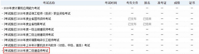 安徽省2020年二級建造師考試推遲