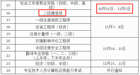 河南2020年二級建造師考試時間